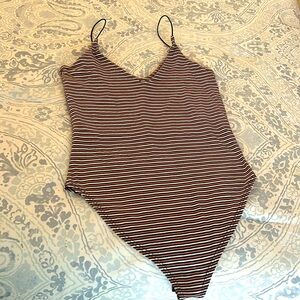Gaze bodysuit, striped, size XS, cord straps, 2 snaps, cotton blend lined bodice